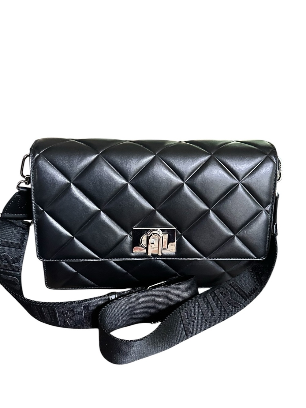 Furla 1927 Soft Quilted Leather Crossbody Shoulder Bag WB00442 Black